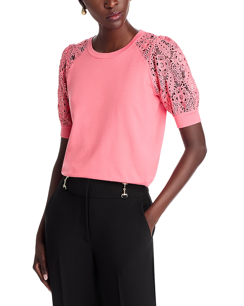 Shop Elie Tahari Felicity Crochet Sleeve Tee In Coral Rose