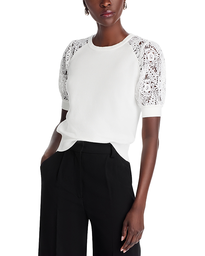Shop Elie Tahari Felicity Crochet Sleeve Tee In Sky White