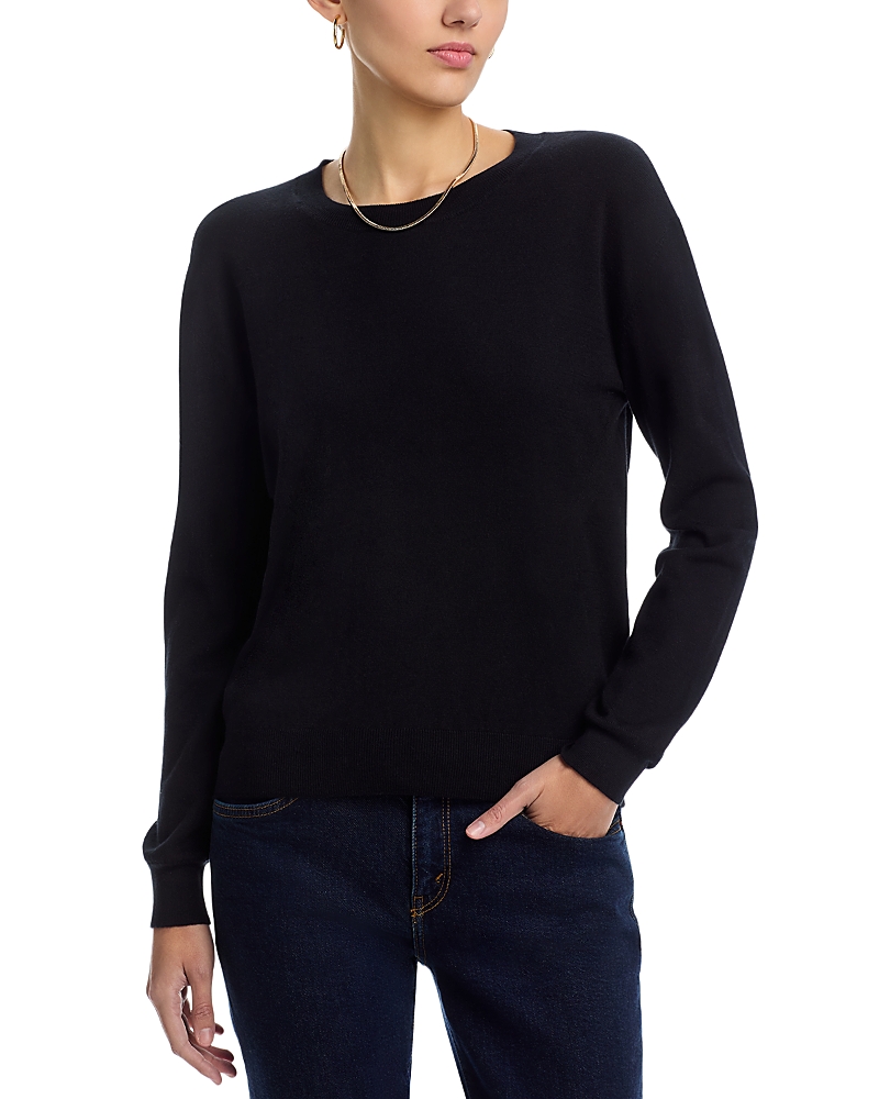 Majestic Cotton Knit Long Sleeve Crewneck Top In Noir