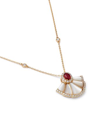 Ruby, Mother of Pearl &amp; Diamond Pendant Necklace in 14K Yellow Gold, 18&amp;quot;