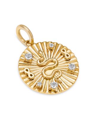 14K Yellow Gold White Topaz Snake Disc Pendant