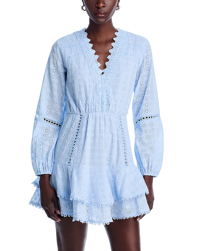 AQUA EYELET MINI DRESS - EXCLUSIVE