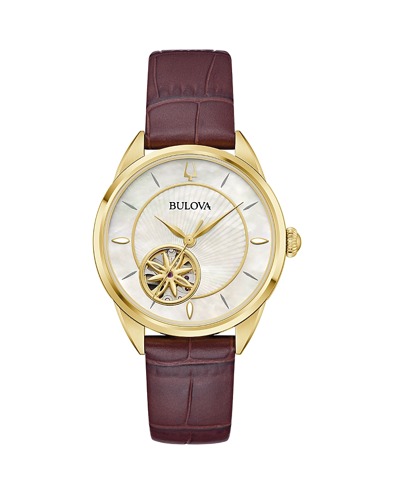 Bulova Sutton Womens Automatic Brown Leather Strap Watch 97l179 In Brown