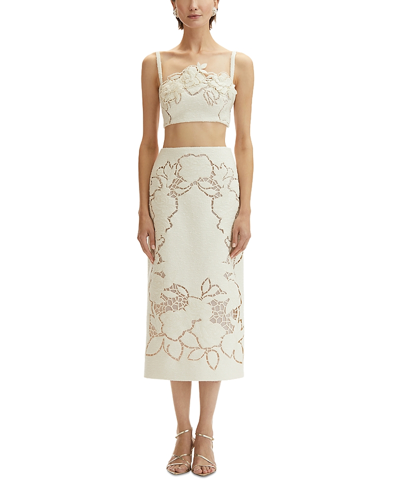 OSCAR DE LA RENTA OSCAR DE LA RENTA FLORAL CUT OUT TWEED SKIRT