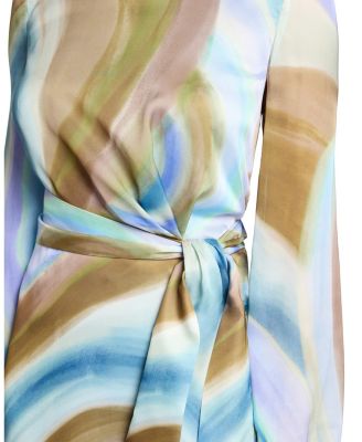 DORIA Long Sleeve Midi Dress with Waist Tie in Abstract Swirl Print