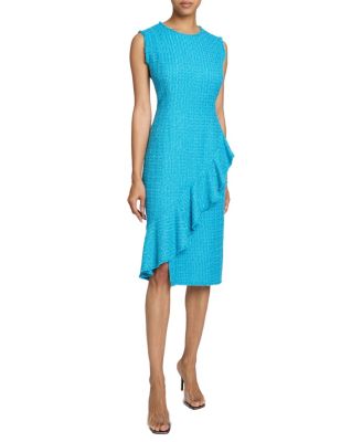CAMI Sleeveless Luxury Tweed Sheath Dress with Skirt Ruffle