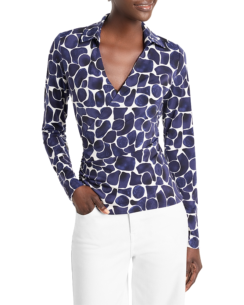Nic + Zoe Geo Pebble Wrap Top In Indigo Multi