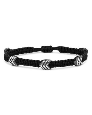 David Yurman - Sterling Silver Black Onyx Chevron Black Nylon Woven Station Bracelet