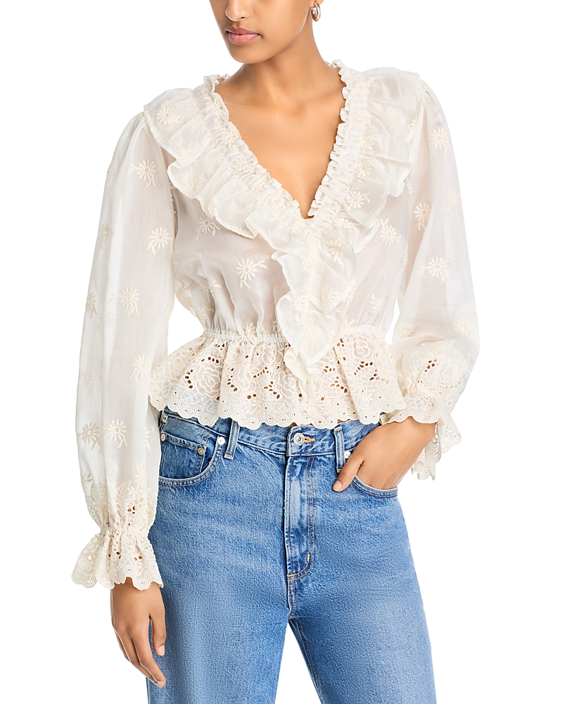 AQUA LONG SLEEVE RUFFLE BLOUSE - EXCLUSIVE