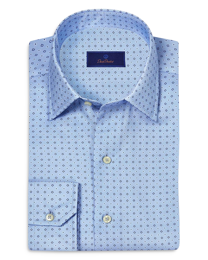 David Donahue Regular Fit Neat Diamond Print Sport Shirt In Sky