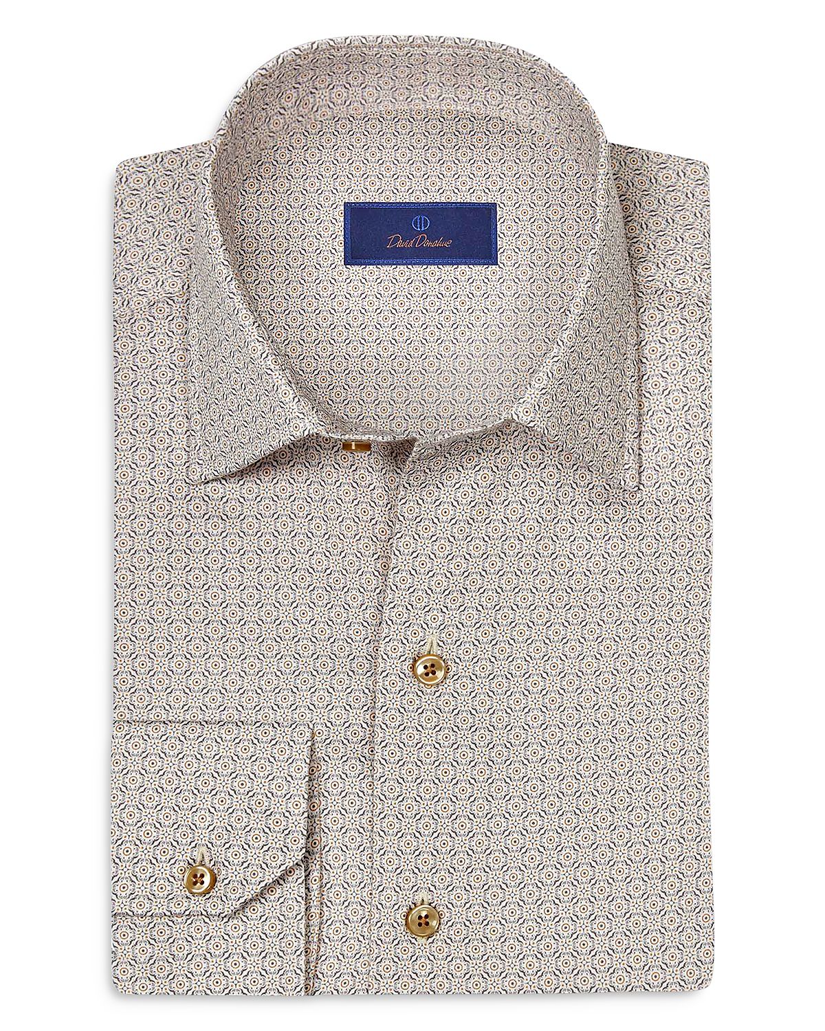 David Donahue Regular Fit Geometric Print Sport Shirt