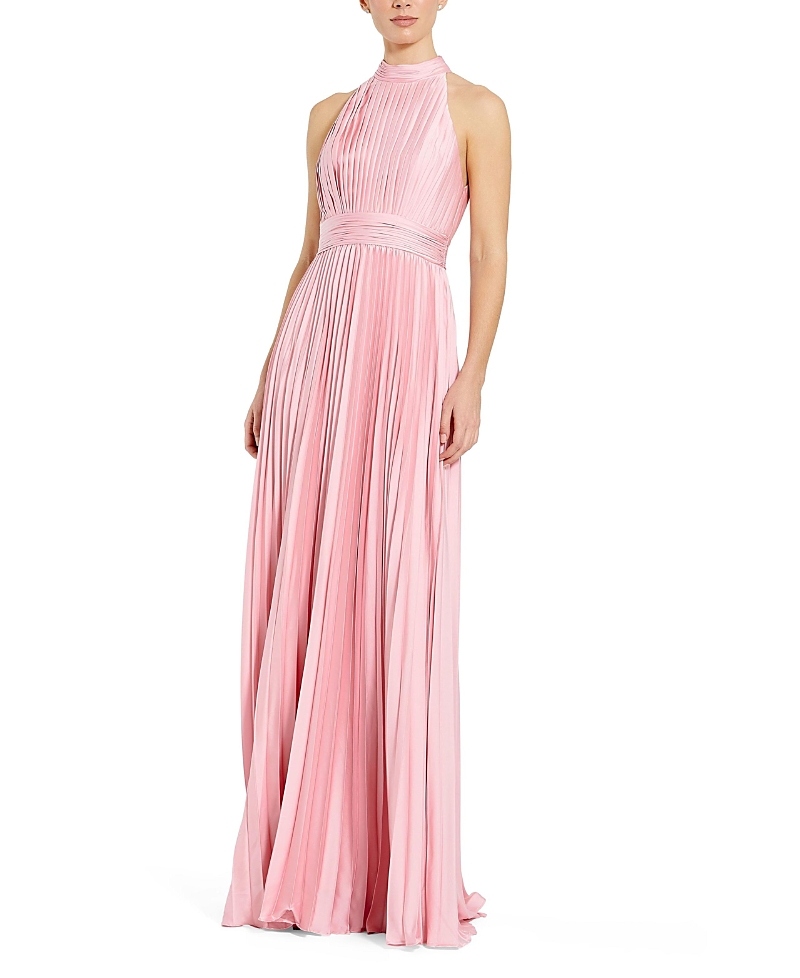 Mac Duggal Pleated Sleeveless Halter Gown