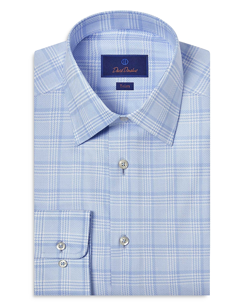 David Donahue Trim Fit Plaid Pima Cotton Dobby Dress Shirt In Sky