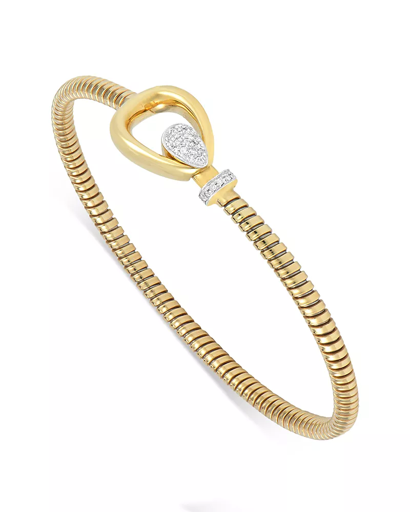 Alberto Milani 18K Yellow Gold Via Mercanti Tubogas Diamond Accent Bangle Bracelet