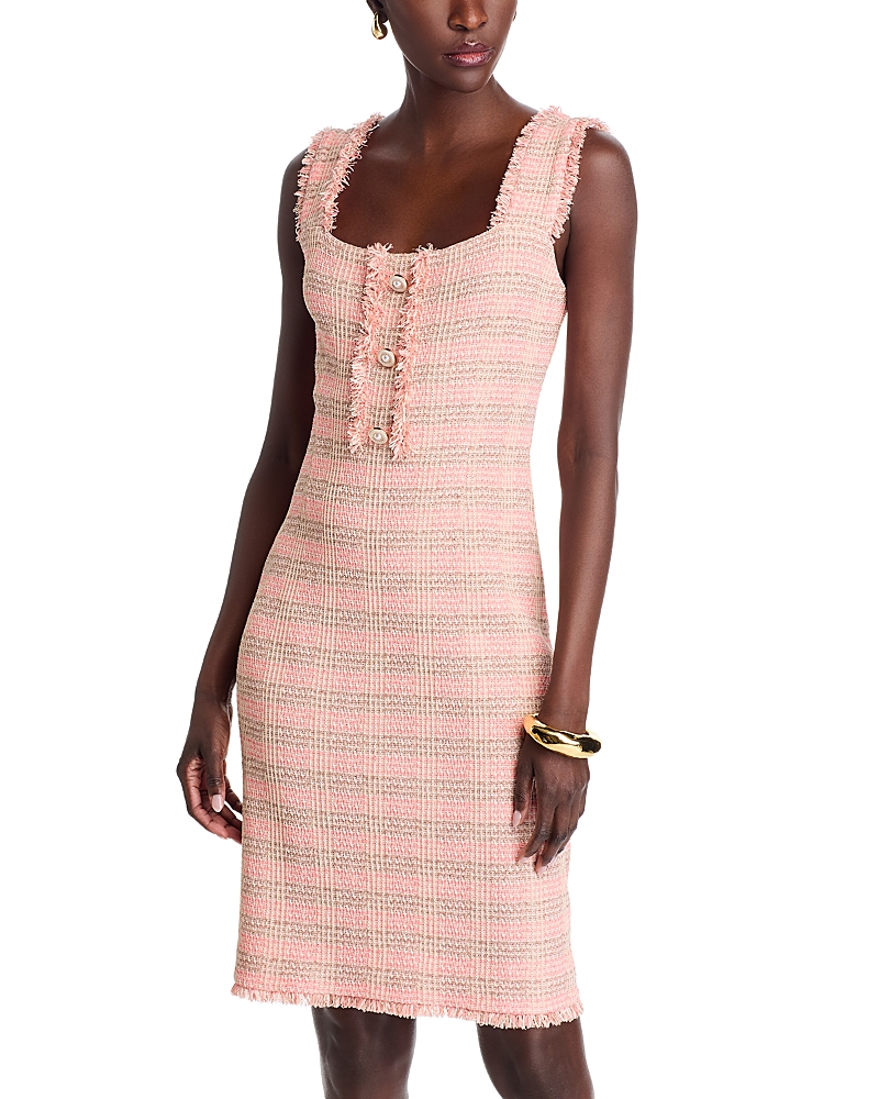 Misook Fringed Sleeveless A-line Dress In Pink
