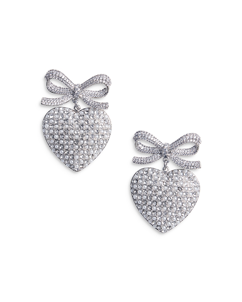 SELF-PORTRAIT SELF-PORTRAIT CRYSTAL BOW IMITATION PEARL HEART EARRINGS