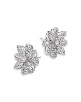 Diamond Flower Stud Earrings in 14K White Gold, 1.39 tcw