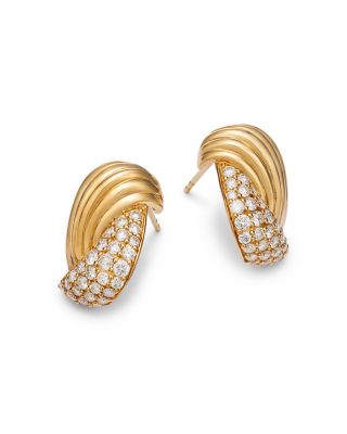 Diamond Pav&eacute; Stud Earrings in 14K Textured Yellow Gold, 1.07 tcw