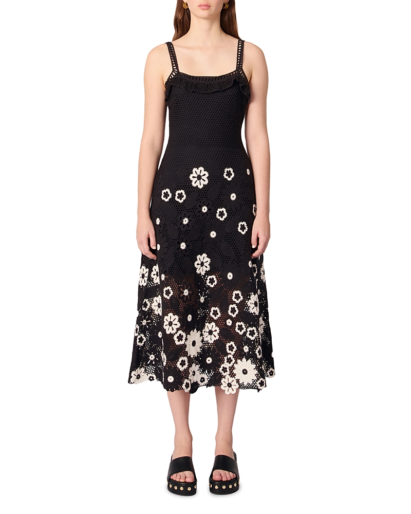 Maje Floral Crochet Maxi Dress In Multi