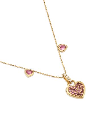 14K Yellow Gold Diamond &amp; Pink Tourmaline Heart Pendant Necklace, 18&amp;quot; 