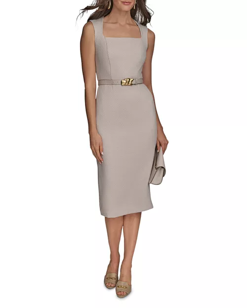 belted tweed midi dress