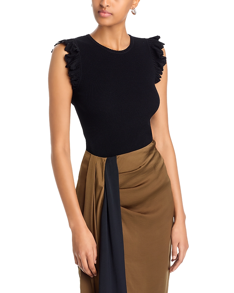 Shop Aqua Rib Knit Flutter Sleeve Top - Exclusive In Black