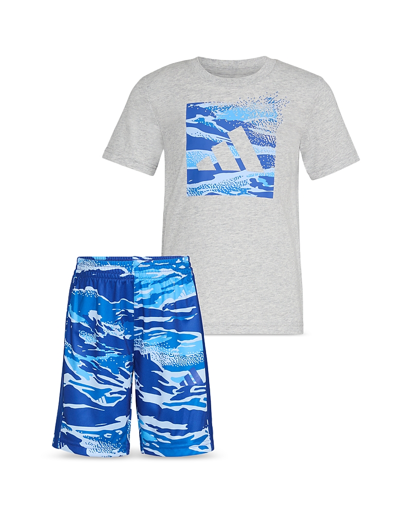 Adidas Originals Boys' Two-piece Short Sleeve Cotton Heather Tee & Elastic Waistband Printed Short Set - Little Kid In Grey Heather