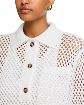 Open Stitch Crochet Polo Sweater - Exclusive