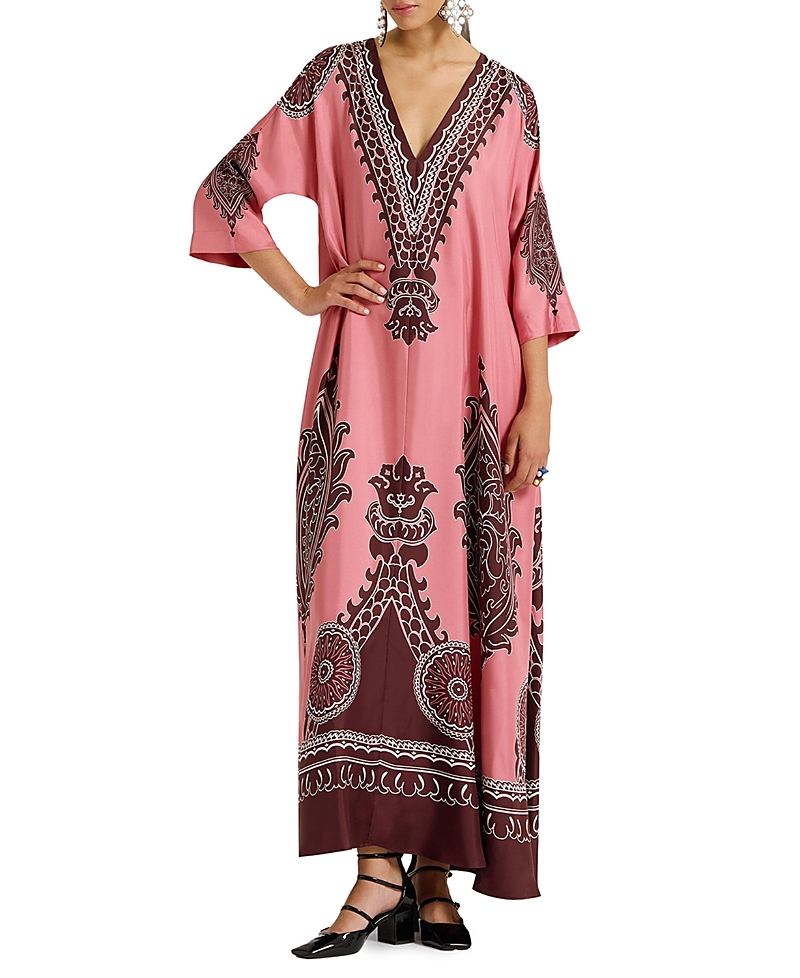 La Doublej La Double J Muumuu Printed Silk-satin Maxi Dress In Oltrarno Placee Pink