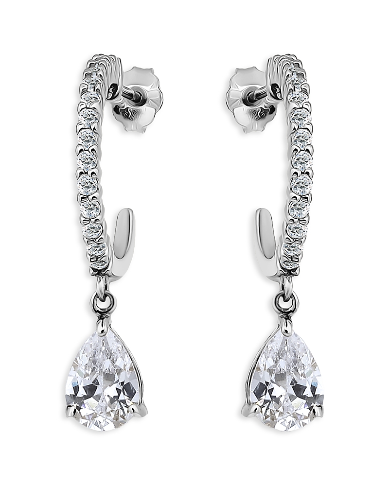 Aqua Cubic Zirconia Pear Shape Charm Half Hoop Earrings In Sterling Silver - Exclusive In Silver