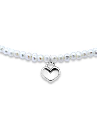 Heart Charm Cultured Freshwater Pearl Beaded Slider Bracelet in Sterling Silver - Exclusive