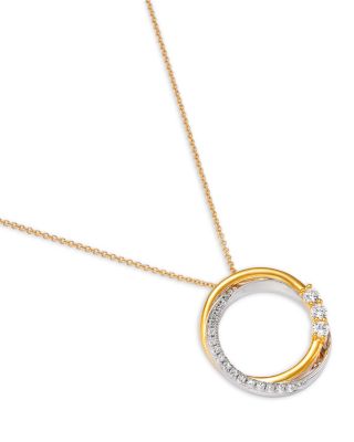 Diamond Circle Pendant Necklace in 14K Two Tone Gold, 0.25 tcw