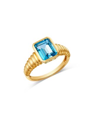 Bloomingdale's Fine Collection - Bezel Swiss Blue Topaz Textured Ring in 14K Yellow Gold