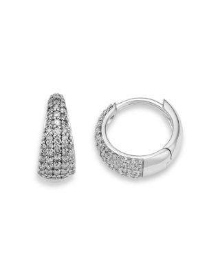 Diamond Pav&eacute; Tapered Huggie Hoop Earrings in 14K White Gold, 0.25 tcw