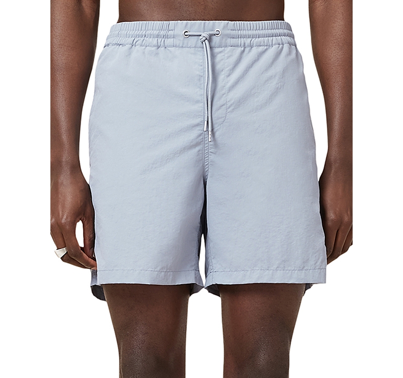 Allsaints Mens Underground Logo-print Recycled-polyamide Swim Shorts Machine Grey In Willow Blue
