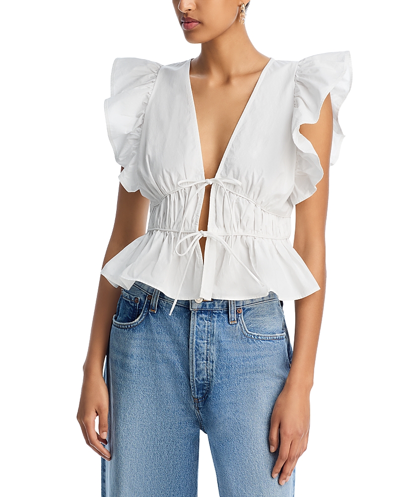 AQUA RUFFLE POPLIN TOP - EXCLUSIVE