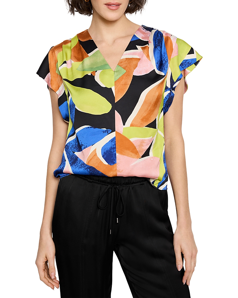 Nic + Zoe Nic+zoe Mega Blooms Flutter Sleeve Top In Green Multi