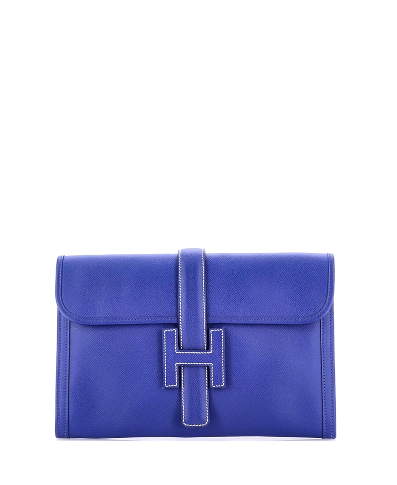 Pre-owned Pre-owned Hermes Hermes Pm Jige Clutch Epsom In Blue