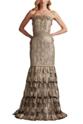 Abey Tiered Sequin Embroidered Gown