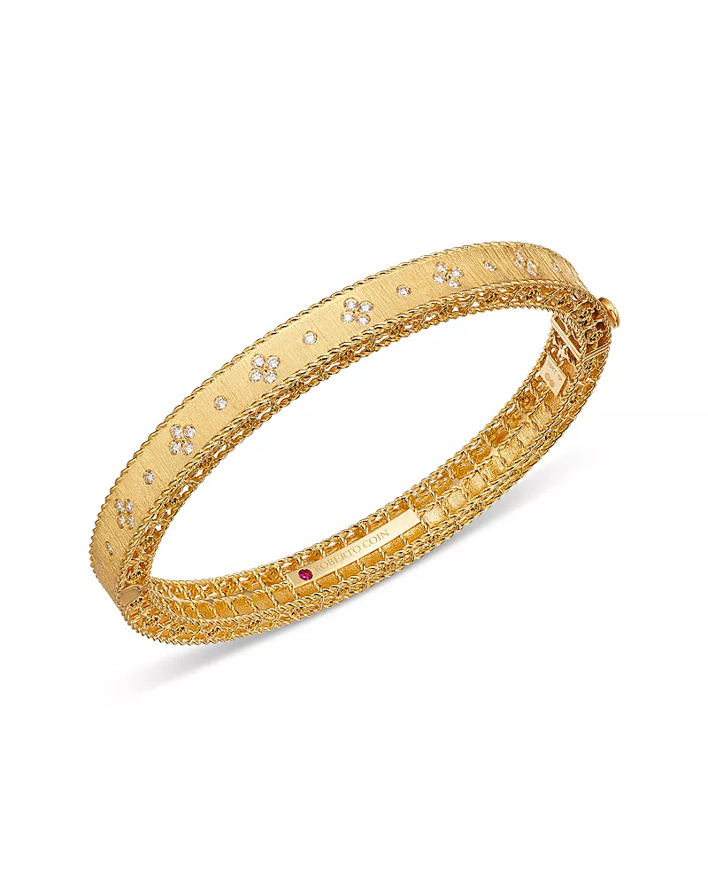Roberto Coin 18K Yellow Gold Venetian Princess Diamond Flower Bangle Bracelet