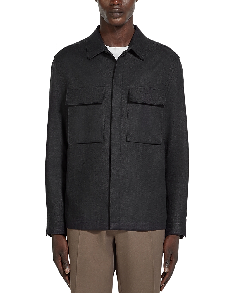 Zegna Oasi Lino Overshirt In Navy Blue