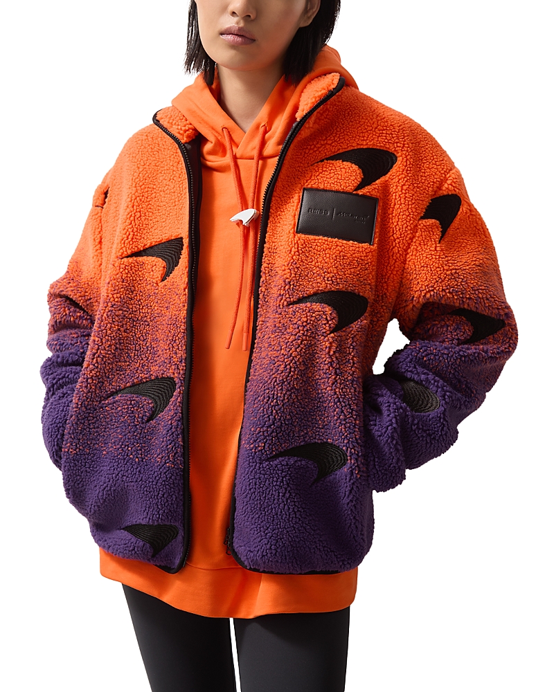 Reiss Mens X Mclaren Drift Ombre Embroidered Fleece Jacket Papaya Orange Purple In Papaya Orange/purple