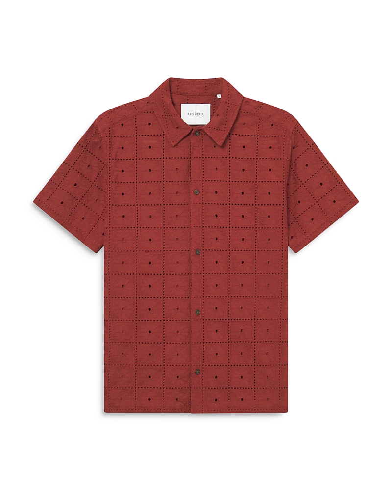 Les Deux Hector Anglaise Short Sleeve Shirt In Brick