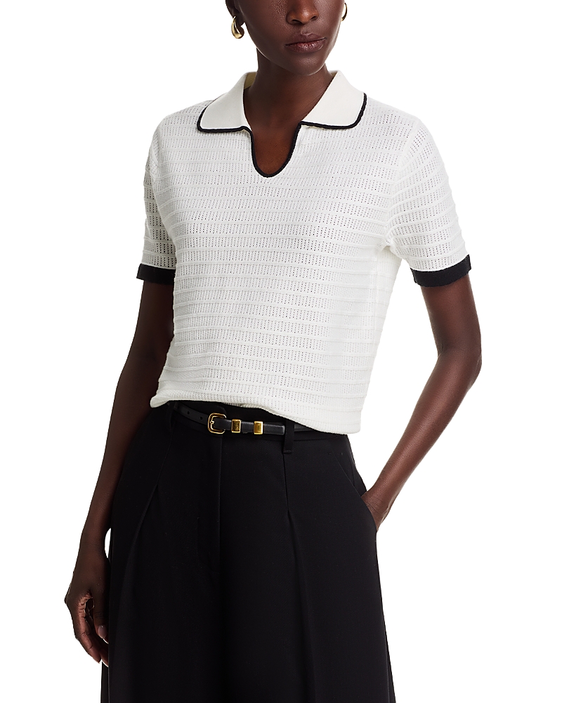 Shop Sioni Tipped Rib Knit Polo Sweater