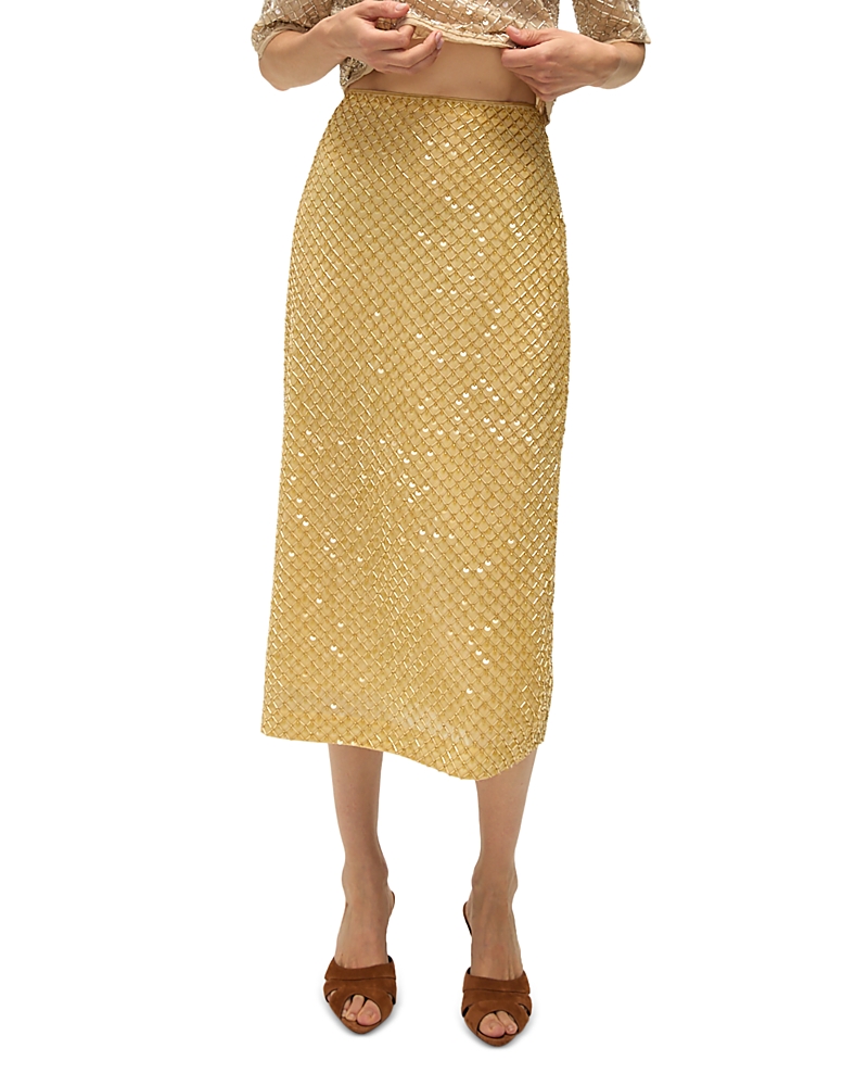 Veronica Beard Allora Midi Skirt In Chamomile In Gold
