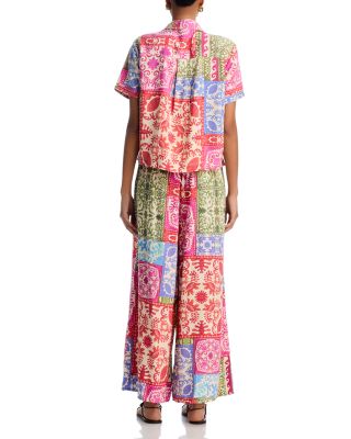 Mixed Print Smocked Waist Wide Leg Pants - Exclusive 
