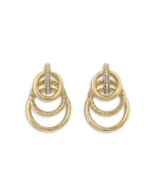 DY Mercer Triple Ring Drop Earrings in 18K Yellow Gold with Diamonds, 35.6mm