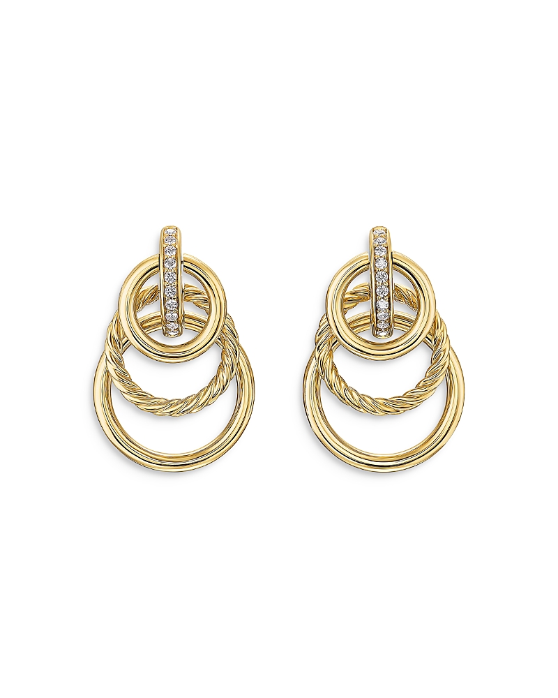 Dy Mercer Triple Ring Drop Earrings in 18K Yellow Gold with Diamonds, 35.6mm