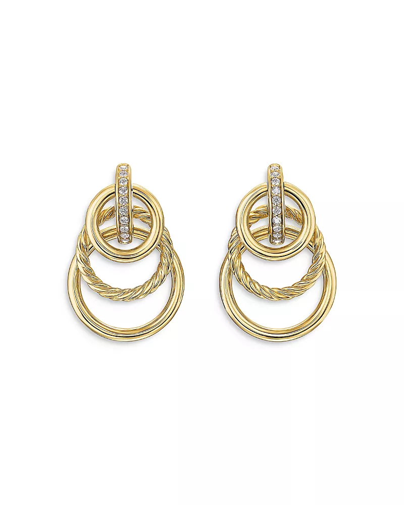 Dy Mercer Triple Ring Drop Earrings in 18K Yellow Gold with Diamonds, 35.6mm