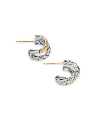Double Hoop Huggie Earrings in Sterling Silver with 18K Yellow Gold, 7.8mm
